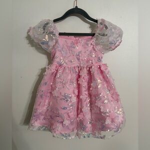 Rare Editions puff sleeve Pink Dress with Elegant Details Size 2 NWT